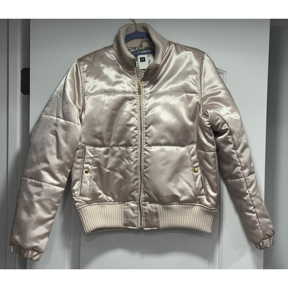 Women's GAP ColdControl Pink Gold Puffer Bomber Coat Jacket Full Zip Quilted S‎